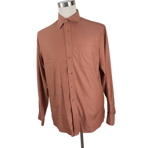 Jos A Bank Men's L Large Tailored Fit Travelers Collection Button Up Shirt Brown - Picture 2 of 8